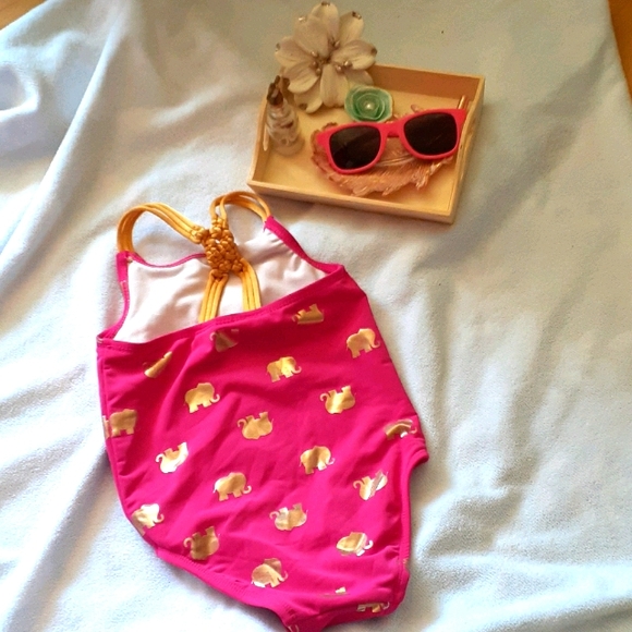 2T Pink & Gold Elephant One Piece Swimsuit - Picture 2 of 4